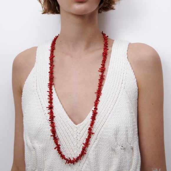 NWT - Zara Long Red Coral Necklace - 30” - Picture 2 of 8